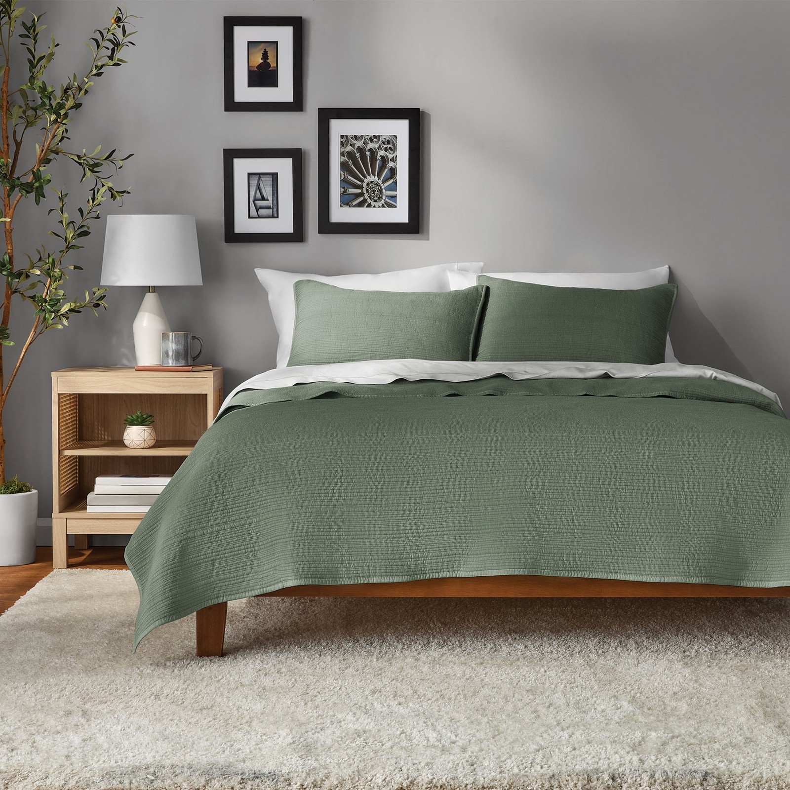 Mainstays Garment Washed Stripe Quilt FullQueen Light Green Soft Microfiber 6390₽