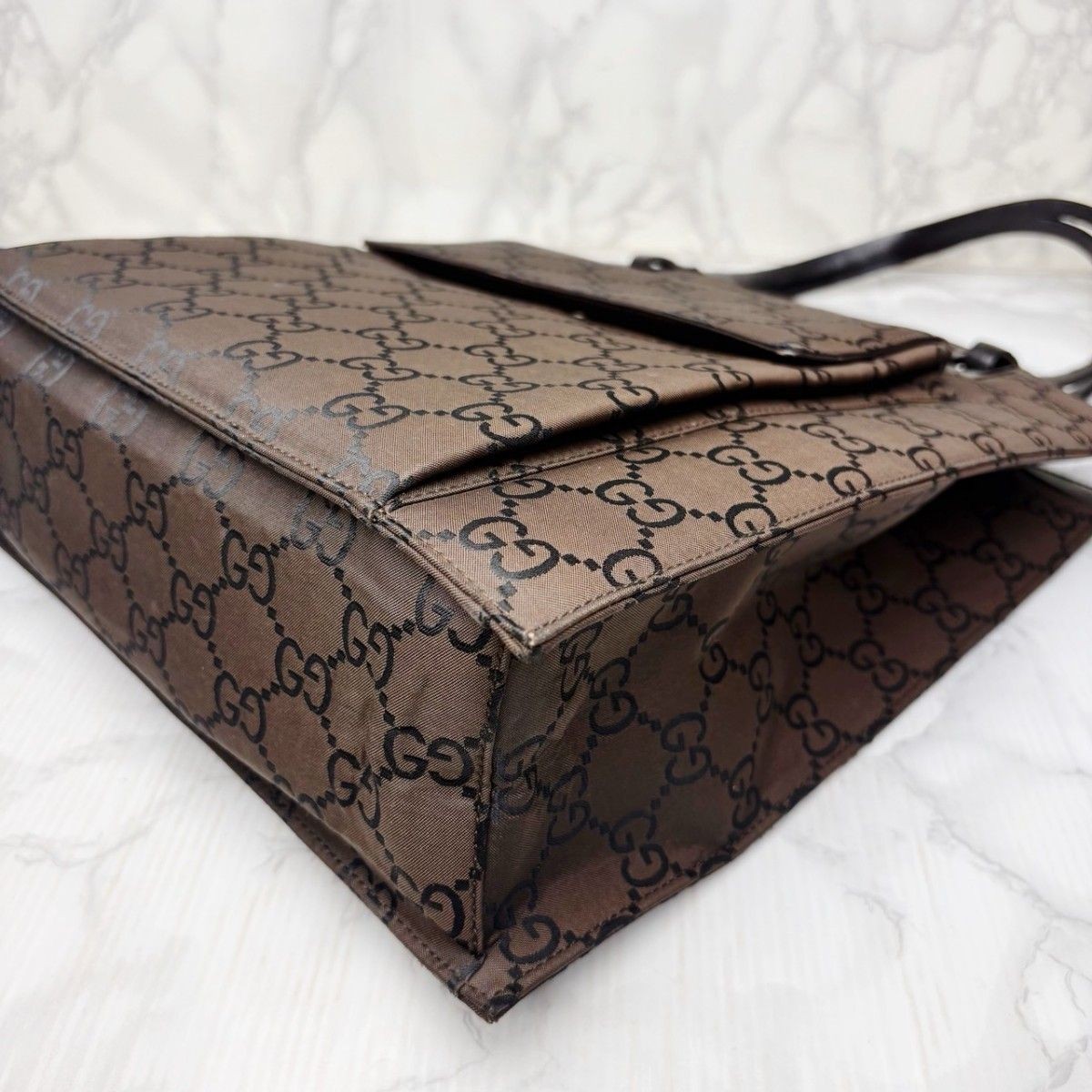 Gucci Tote Bag Handbag Shoulder GG Pattern Three Compartment Structure Beige Fro — image 5