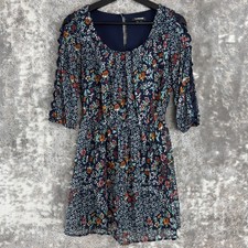 My Michelle Size S Floral Scoop Neck Keyhole Mini Flare Dress 3/4 Sleeve Button
