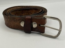 Vintage Tooled Leather Belt Brown Western Tree Scene Rustic Unisex