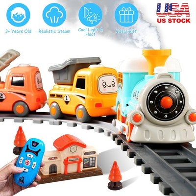 Babyluv Electric Train Set w/ Remote, Smoke, Light & Sound for Kids 3+