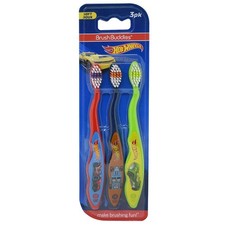 Brush Buddies Hot Wheels Manual Soft Bristled Toothbrushes for Kids, 3-Pack,