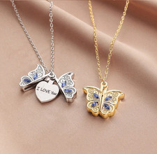 2 pcs Butterfly-shaped pendant necklace with "I love you" engraved inside.