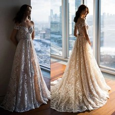 Vintage Luxury Wedding Dress A-Line With Full Appliques Off Shoulder Bridal Gown