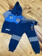 Paw Patrol 4T Chase Sweat Suit Lined Hoodie Joggers Blues Gray Full Zip 2 Pc Set