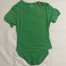 Eshef Womens RIb Knit Short Sleeve Bodysuit Green Size M