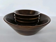 MCM Vintage Wooden Salad Bowl  4 Individual Bowls. 1970s Quality Walnut Design