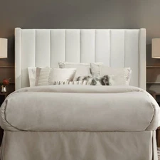 Trent Channel Tufted White Fabric Queen Hanging Headboard