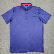 Greyson Polo Shirt Mens Medium Blue Navy Geometric Golf Performance Stretch