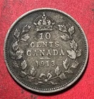 1913 Canada King George V SILVER 10 CENTS! VG/FINE! Old Canadian Coin!