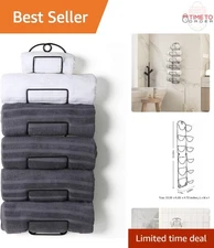 Bathroom Wall Mounted Metal Towel Rack with Wine Bottle Holder Black