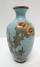 ANTIQUE JAPAN MEJI PERIOD LIGHT BLUE AND FLORAL ENAMEL PAINTED CLOISONNE VASE