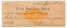 1882 First National Bank Red Bank NJ Bank Check Samuel Harvey Beringer Signed
