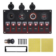 Best Geloo 8 Gang Marine Rocker Switch Panel Boat Panel Waterproof, 12V Toggle