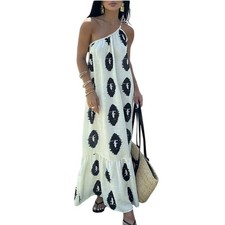 Shein Womens Small Maxi Dress One Shoulder Sleeveless Printed Casual Sundress