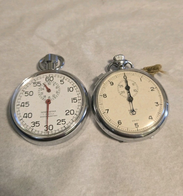 2 Vintage Stopwatches GALCO Swiss, Northstar 7 Jewel 