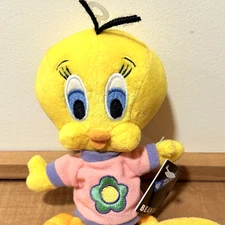 Warner Bros TWEETY Bird Bean Bag Plush 8” Vtg 1998 Flower Tag Yellow Looney