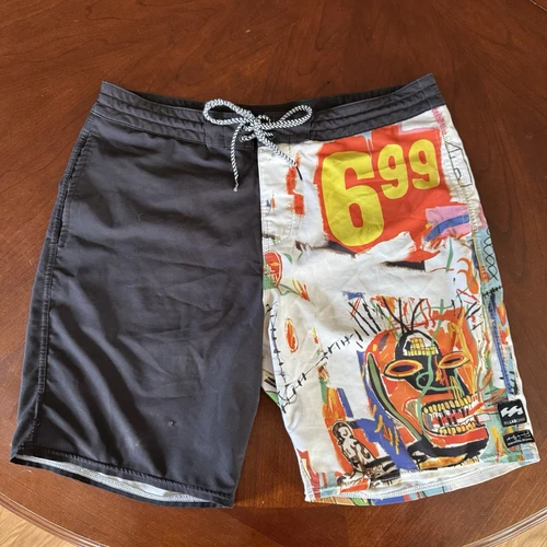 Boardshorts Billabong para hombre 34 Andy Warhol Jean Michel Basquiat 19” entrepierna raro - Imagen 1 de 21