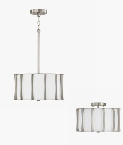 Capital Lighting Bodie 3 Light Semi Flush Mount, Nickel/White Fabric - 244631BN - Picture 1 of 3