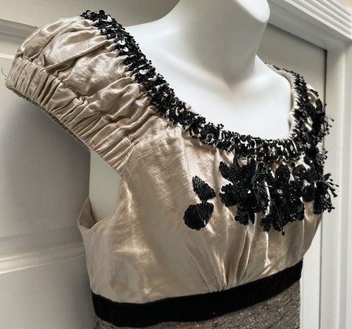 Tracy Reese Dress 2 NEW Evening Frock Oatmeal 3PNQ47 Black Sequin Flowers $465 - Picture 4 of 6