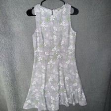 LOFT Outlet Dress 4 Sleeveless Gray White Floral Fit & Flare Spring Wedding