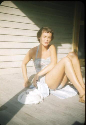 Mature Leggy Swimsuit Woman Catches Sunlight On The Porch Vtg 1950s Slide Photo eBay