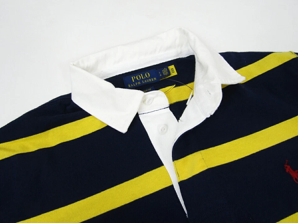 Polo Ralph Lauren Manga Larga Calce Clásico Rayas Rugby Polo - Azul Marino con Amarillo Foto 3 de 3