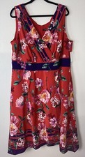 CHRIS McLaughlin Womens 20W Dress Red Floral Midi V Sleeveless A Line Faux Wrap