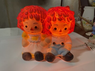 Vintage Raggedy Ann & Andy Vinyl Table Night Light Lamp Nan San Ind Inc. Works