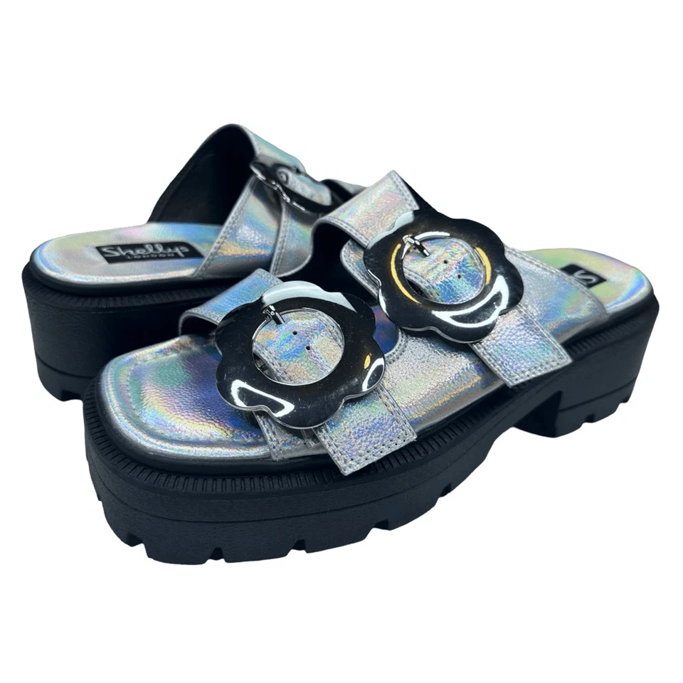 Ползунки Shellys London x Dolls Kill Amber Flower коренастая подошва размер 8 серебристые Y2K - Изображение 4 из 4