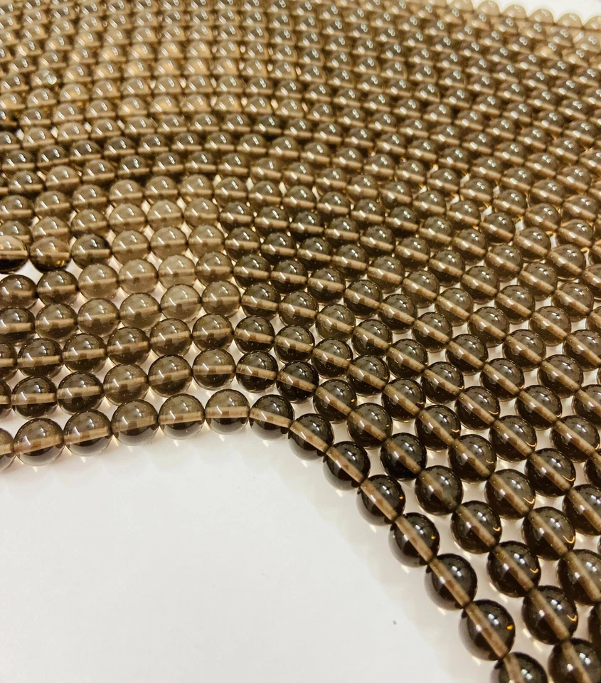 "Cuentas redondas de cuarzo ahumado natural 15"" hilo cuentas de piedras preciosas marrones lisas" Foto 3 de 4