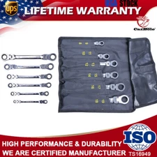 6PCS Double Box End Ratcheting Wrench Degree Metric Flexible Head Universal NEW