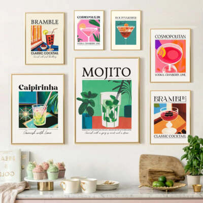 Cocktail Canvas Poster Frameless Retro Home Decor Wall Art Food Drink Print Pict