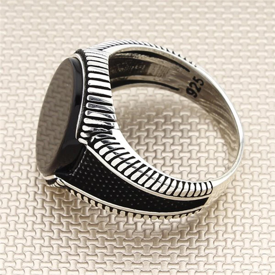 Anillo de plata esterlina 925 maciza estilo turco rojo verde ágata piedra de ónix para hombre Foto 3 de 4