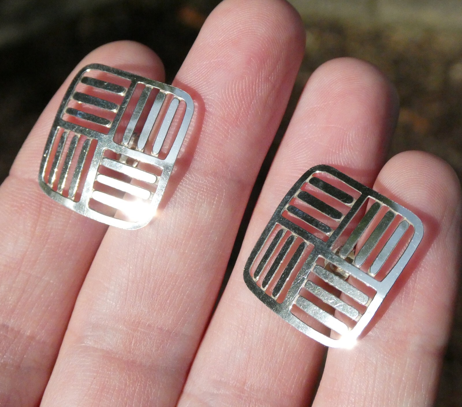 Sterling Silver Openwork Weave Design Square Stud… - image 1