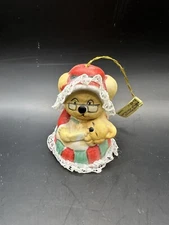 Vintage Mother & Baby Bear Porcelain Bell Ornament Jasco Taiwan Caring Critters