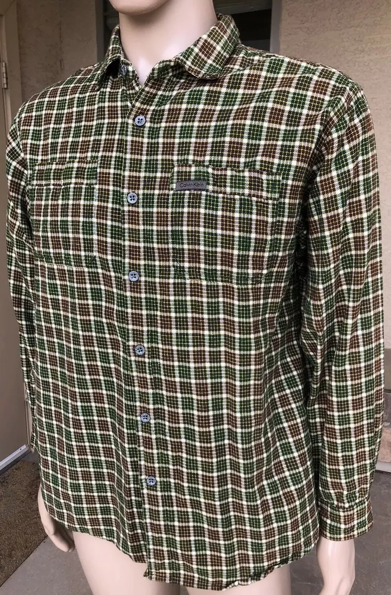 Camisa polo vintage Calvin Klein vaquera L S a cuadros tart n hecha en la India talla XL