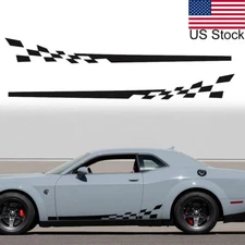 2pcs 78.5'' Black Racing Checkered Stripe Flag Side Body Skirt Decal Stickers