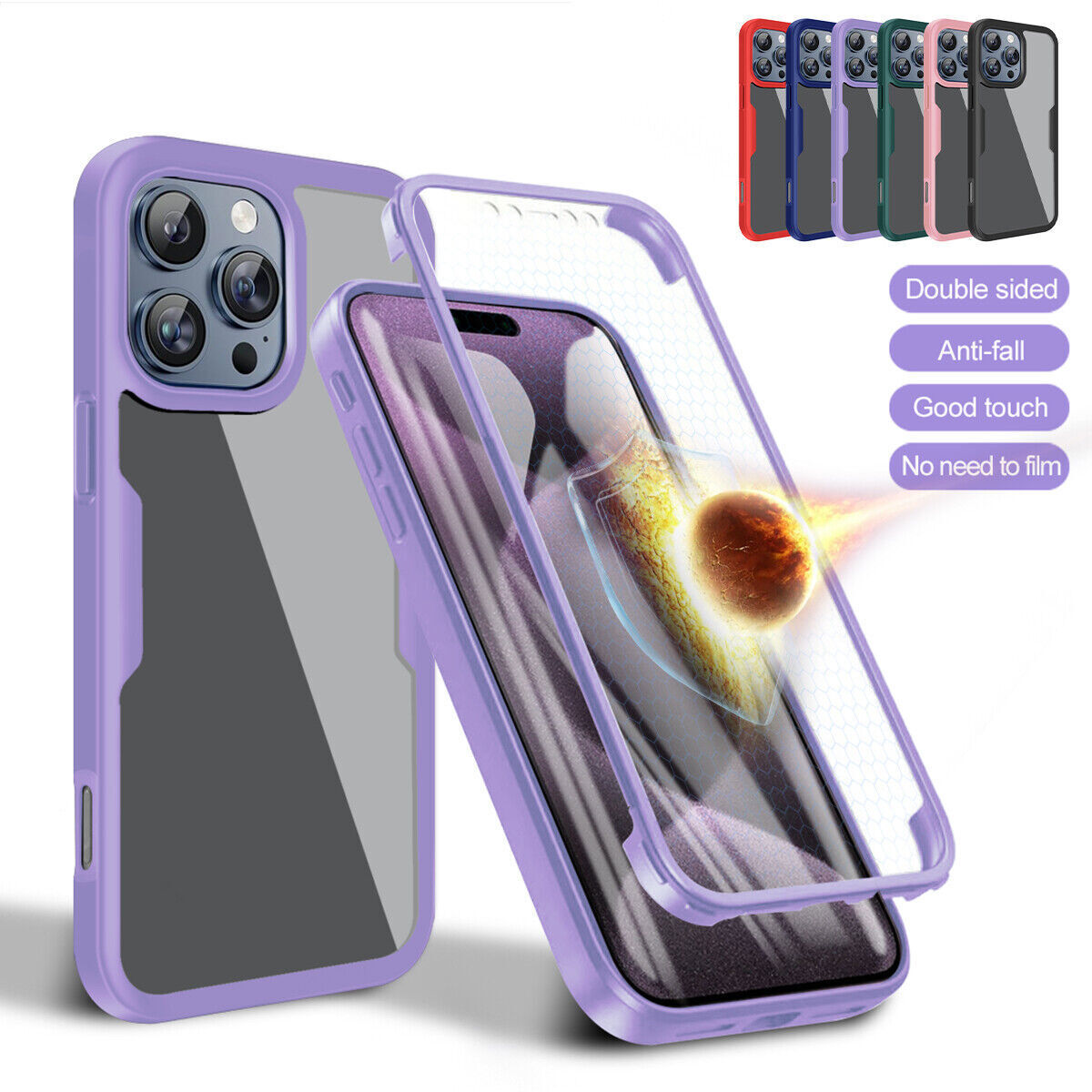 360 Full Body Protection Case For iPhone 15 14 13 12 11 Pro Max X XR 7 8 Plus SE 2020 Front Screen Shockproof Cover - 202192403