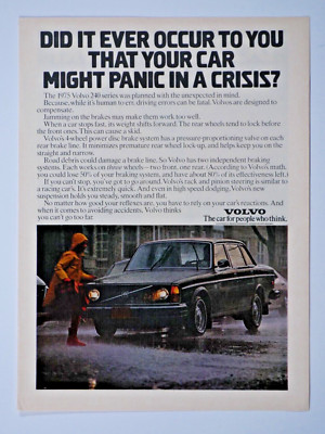 1975 Volvo 240 Vintage Car Might Panic In A Crisis Original Print Ad 8.5 x 11''