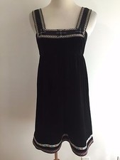 Free People Sleeveless Dress Black Velvet w/Multi-Color Collar & Hem Size XS