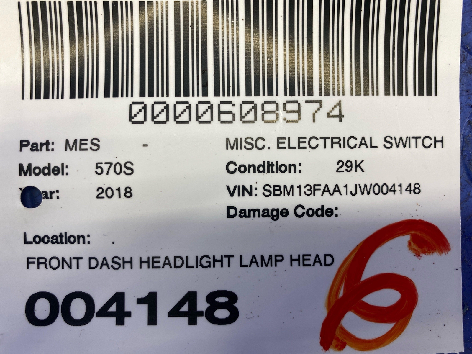 2016-2021 MCLAREN 570S FRONT DASH HEADLIGHT LAMP FOG LIGHT SWITCH UNIT 13M0831CP