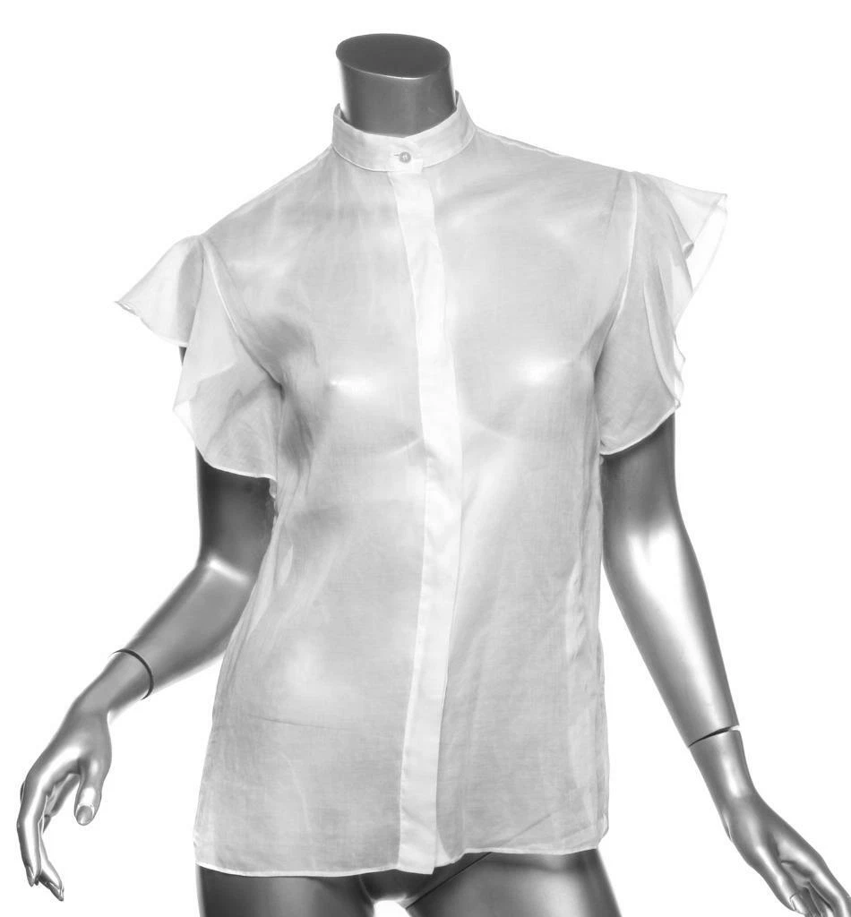 Valentino — VALENTINO White Cotton Short Flare Sleeve Sheer Blouse Top IT38 US4 S NEW $1980