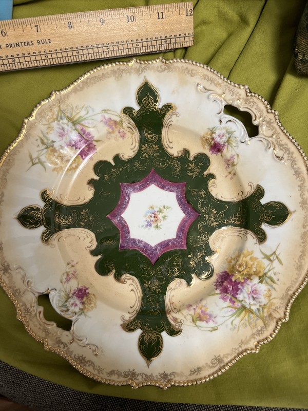 Nice HP 11.5"Bowl Unmarked Gold Bead Edge Gorgeous Hand painted!