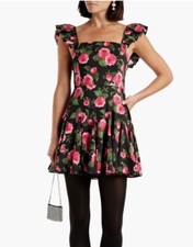 Alice + Olivia Ginny pleated floral-print cotton-blend poplin mini dress Size 0