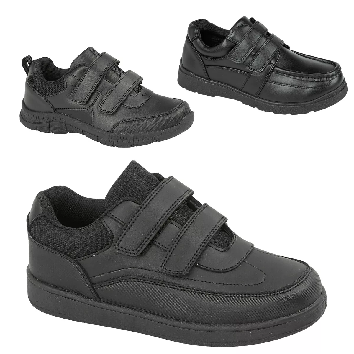 Boys Black School Shoes Touch Strap School Shoes Kids Infant School Trainer  size