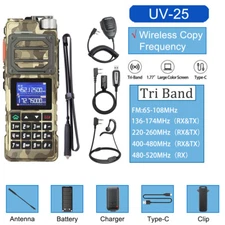 10Watt Baofeng UV25 Walkie Talkie Long Range Type-C Tri-power Two Way Radio Set