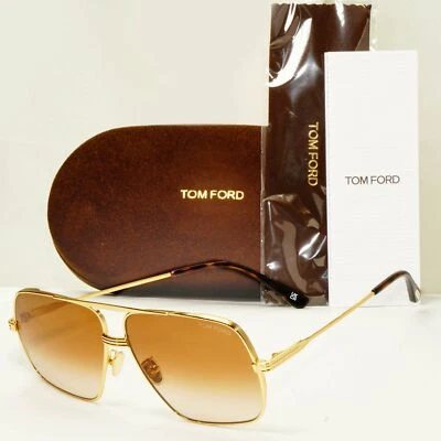 Tom Ford Gold Brown Pilot Arista Square Mens Sunglasses Frankie TF 735-H 30F - Image 1 of 4