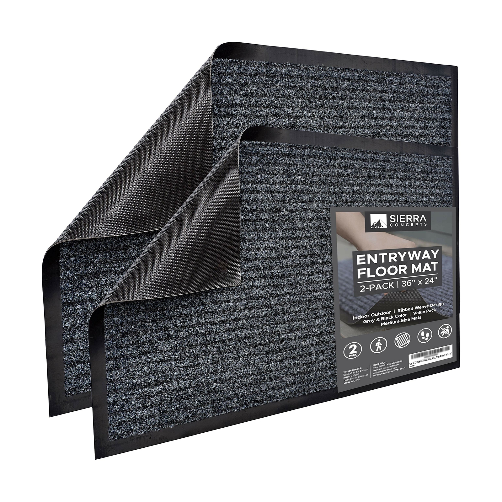 Sierra Concepts 2-Pack Striped Door Floor Mat - Indoor Outdoor Rug 36