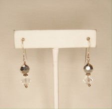 Sterling Silver Clear Glass Crystal Bead Hook Drop Dangle Earrings